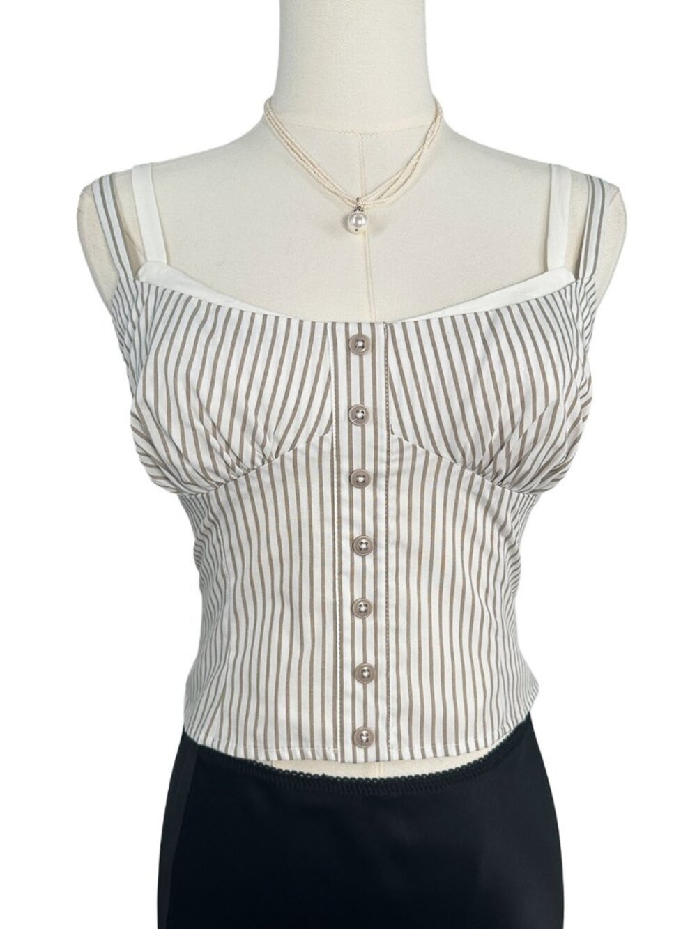Reformation Alani Top Sand Stripe Pinstripe Double Strap Corset Top 0